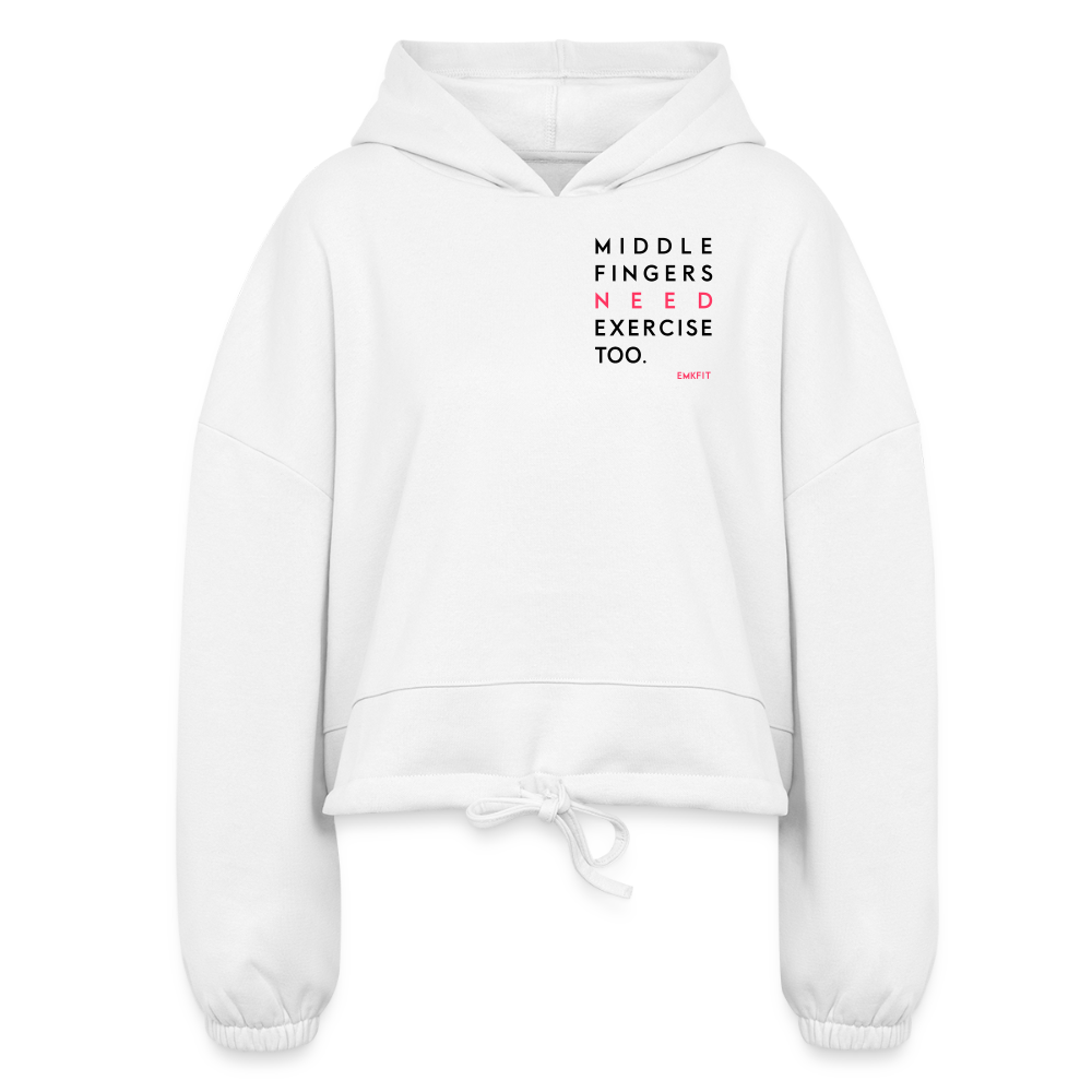MIDDLE FINGER ROUTINE  - CROPPED HOODIE - white